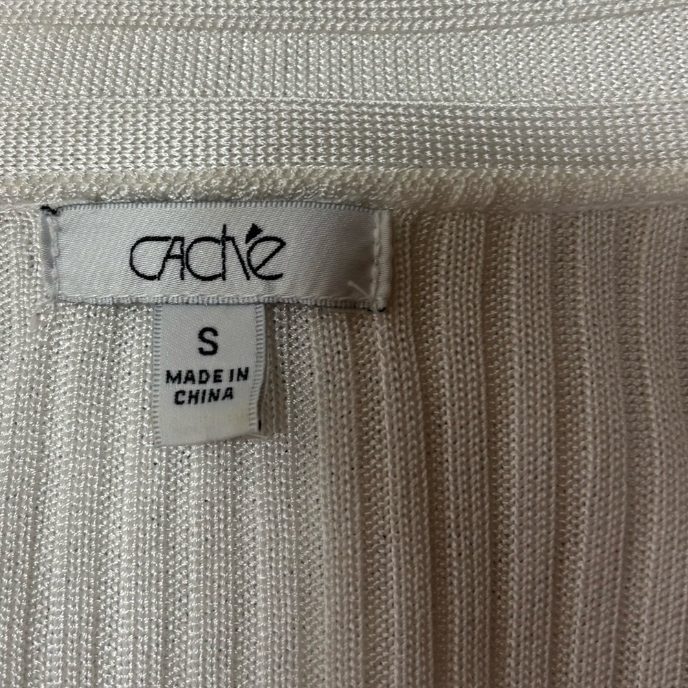 Caché Ivory Ribbed Open Front Cardigan‎ - Picture 7 of 9